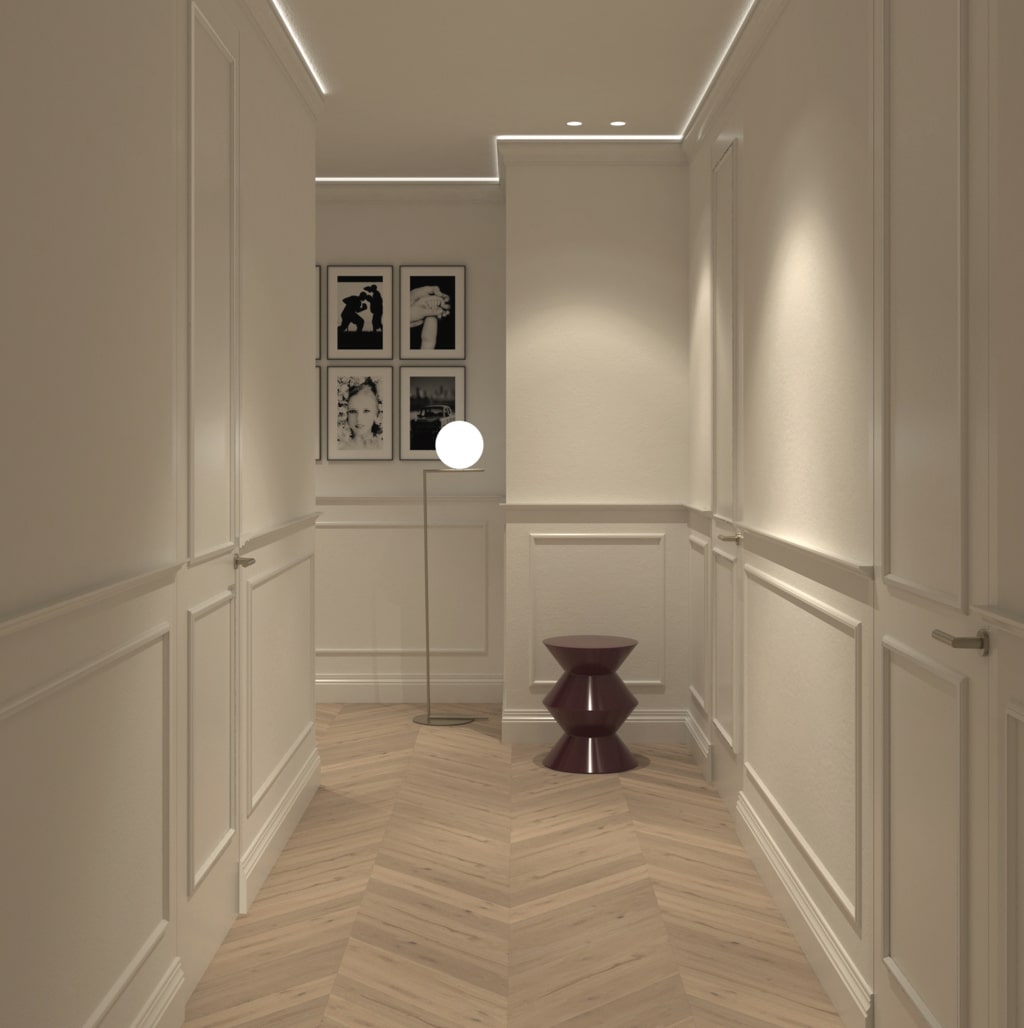 galbiati milano design house render appartamento via arona corridoio